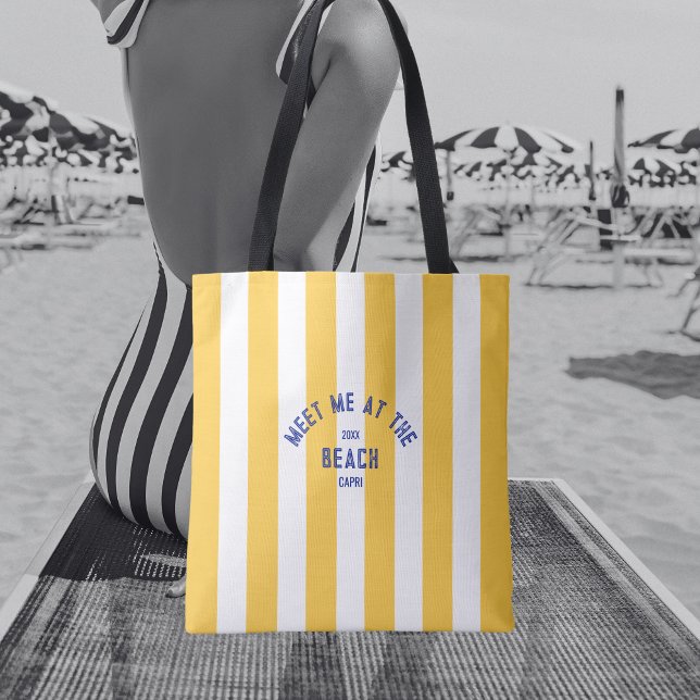 Bolso De Tela Blue Meet Me At Beach Yellow Cabana Stripe (Subido por el creador)