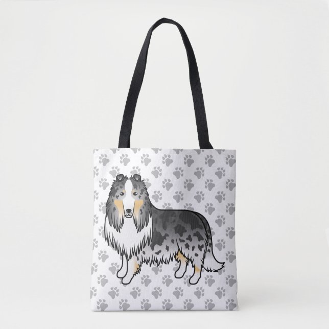 Bolso De Tela Blue Merle Rough Collie Cute Cartog Perro & Paws (Anverso)