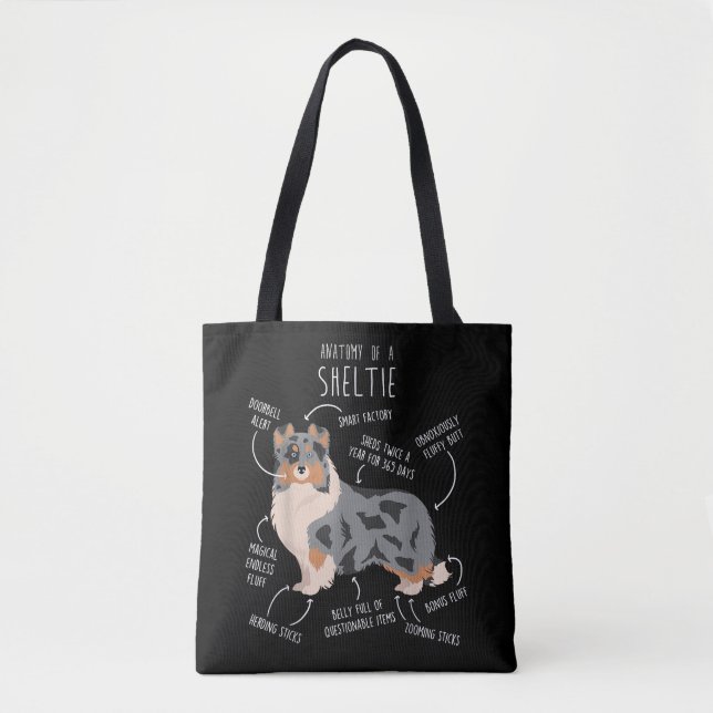 Bolso De Tela Blue Merle Sheltie Shetland Sheepdog Anatomía, Fun (Anverso)