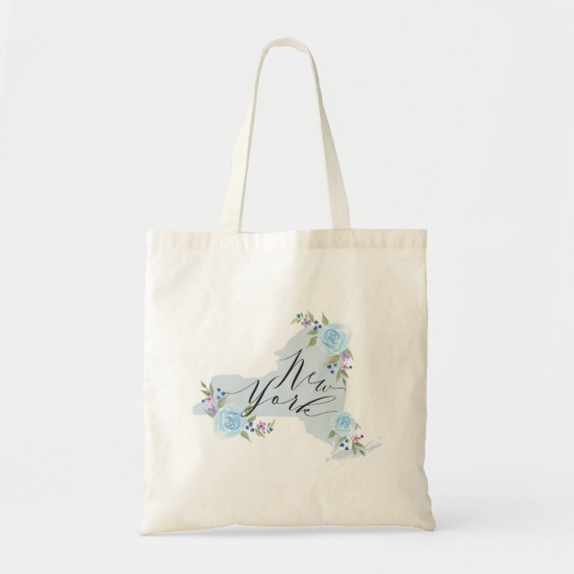 Bolso De Tela Blue NY State Map Art (Frente)