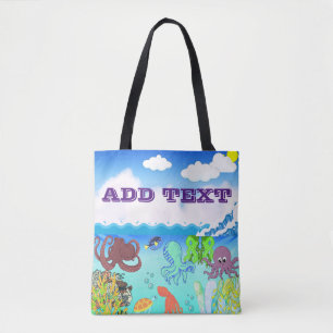 Bolso De Tela Blue Ocean Wave Octopus Coral Garden