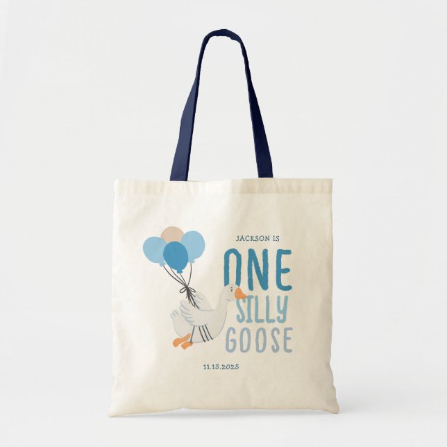 Bolso De Tela Blue One Silly Goose Primer cumpleaños (Frente)