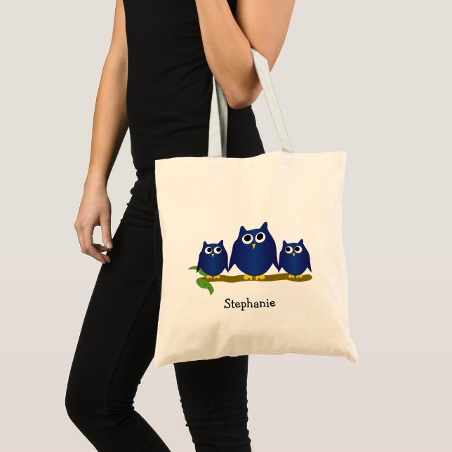 Bolso De Tela Blue Owls Design Personalised (Anverso (producto))