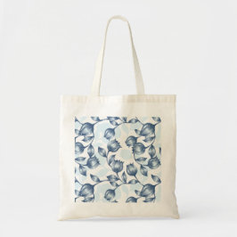 Bolso De Tela Blue Pastel Elegance: Tulip Silhouette Floral Patt