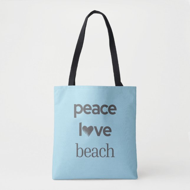 Bolso De Tela Blue Peace Love Beach - Coastal Life - Sun Lover (Anverso)