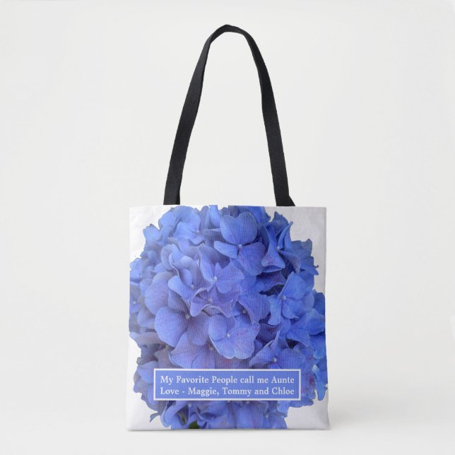 Bolso De Tela Blue periwinkle elegantes hortensias florales (Anverso)
