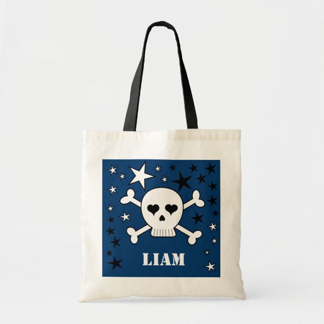 Bolso De Tela Blue Personalizable Cull Skull Crossbone and Stars (Frente)