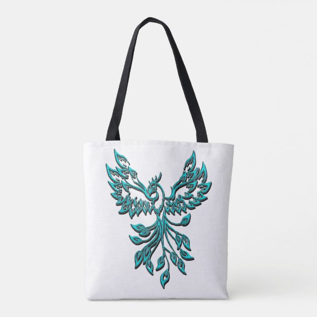 Bolso De Tela Blue Phoenix Rising en Blanco (Reverso)
