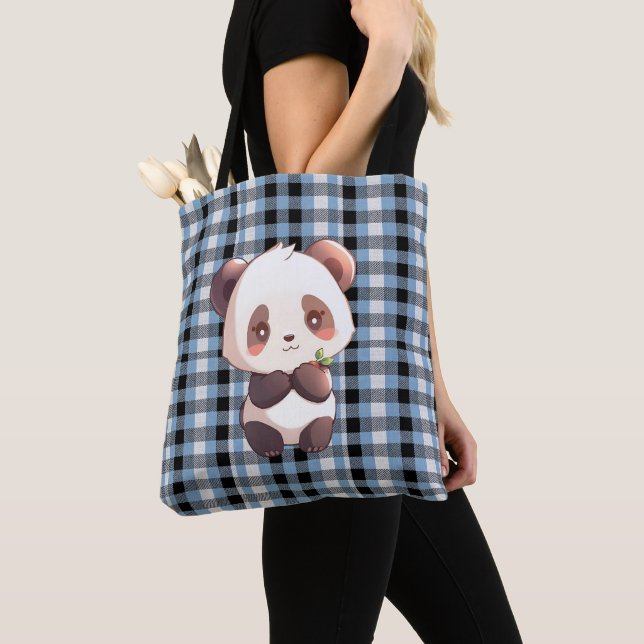 Bolso De Tela Blue Plaid Panda (Detalle)