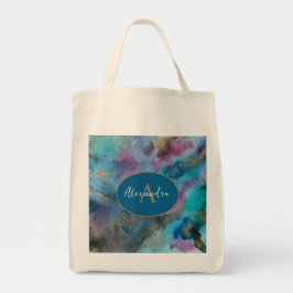 Bolso De Tela Blue Purple Gold Watercolor Resumen personalizado