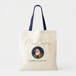Bolso De Tela Blue Red Santa Claus Vintage Feliz Navidad