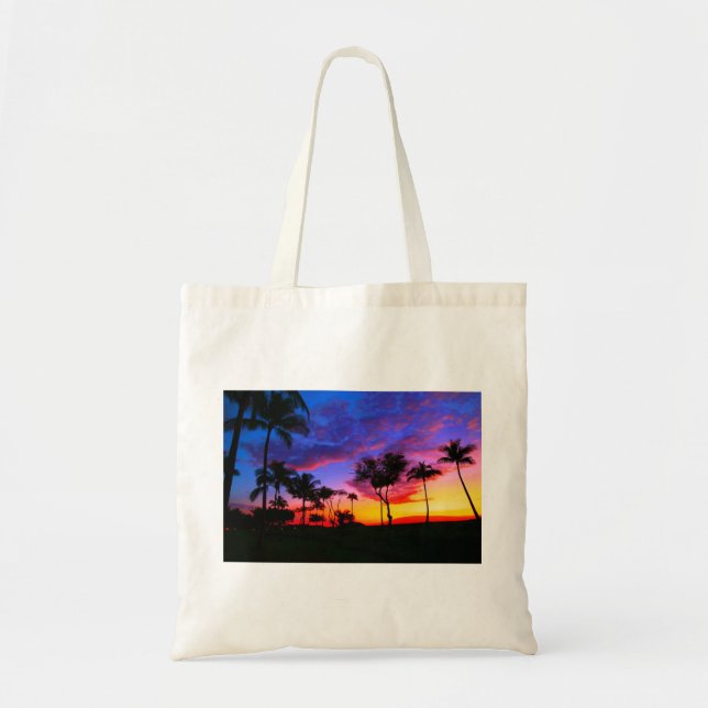 Bolso De Tela Blue Red Sunset Exotic Hawaiian Beach Palm Trees (Frente)
