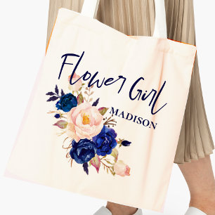 Bolso De Tela Blue Rubor Pink Floral Cute Flowgirl Boda