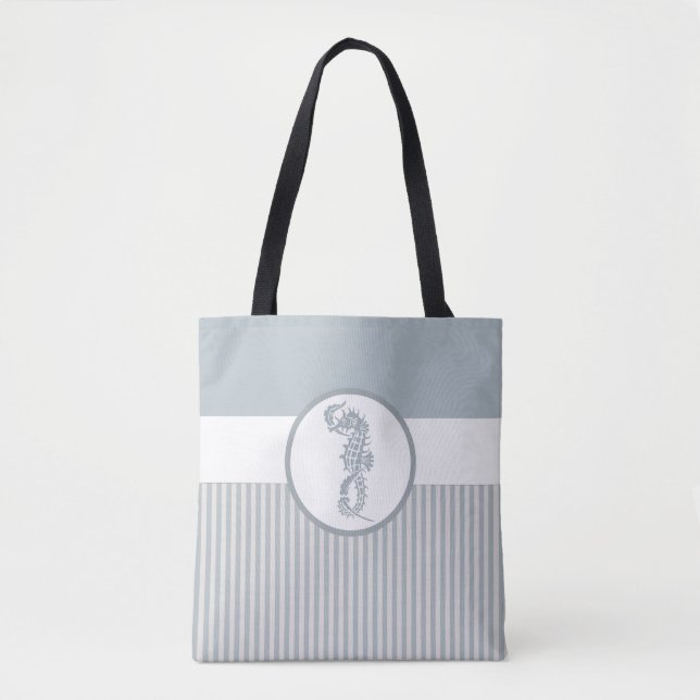Bolso De Tela Blue Seahorse Blue Classic Nautical Elegant (Anverso)