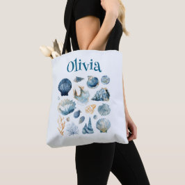 Bolso De Tela Blue Seashell Tote Bag – Custom Name