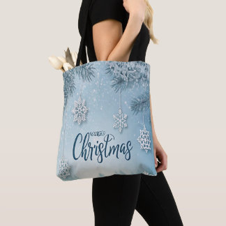 Bolso De Tela Blue Soft & Calm Christmas Snow Crystal Design- 