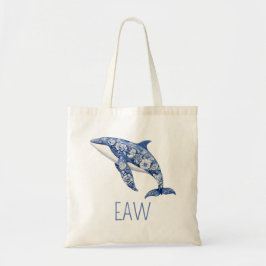 Bolso De Tela Blue Toile Floral Beach Dolphin Personalizado