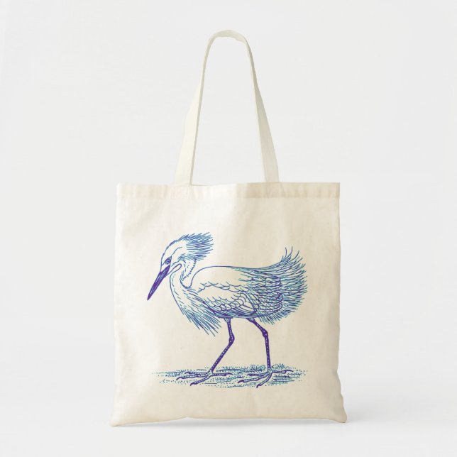 Bolso De Tela Blue Tones Egret Bird (Frente)