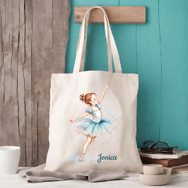 Bolso De Tela Blue Watercolor Ballerina Bailarina Natural