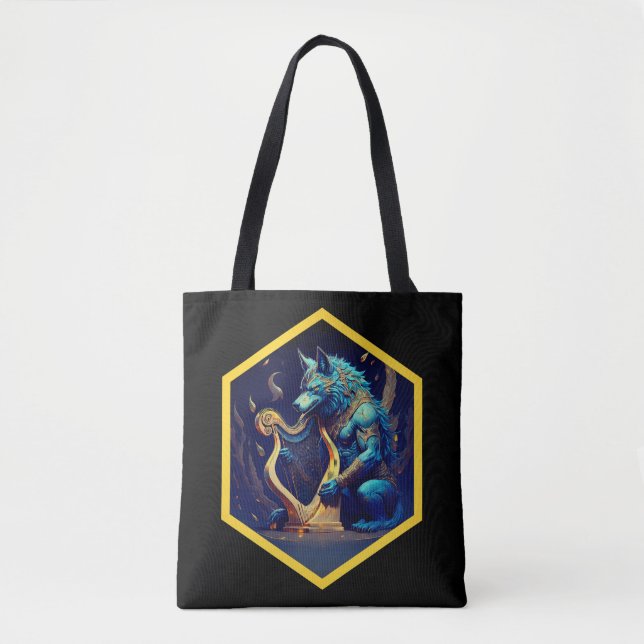 Bolso De Tela Blue Werewolf Paying A Golden Harp (Anverso)