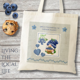 Bolso De Tela Blue Whimsical Gnome Blueberry Farmers Market