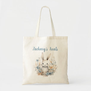 Bolso De Tela Blue Wildflower Bunny Rabbit Personalizado