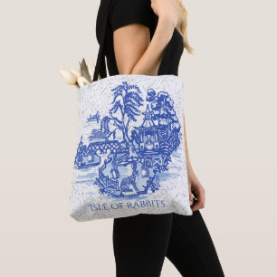 Bolso De Tela Blue Willow Rabbit Island Whimsical Elegant Fun