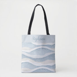 Bolso De Tela Blue Winter Snowfall Wave Personalized Pattern