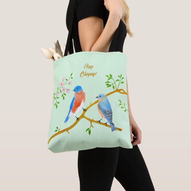 Bolso De Tela Bluebirds Pale Green (Detalle)