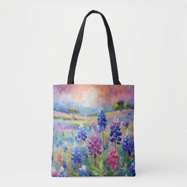 Bolso De Tela Bluebonnets Resumen de arte floral (Anverso)