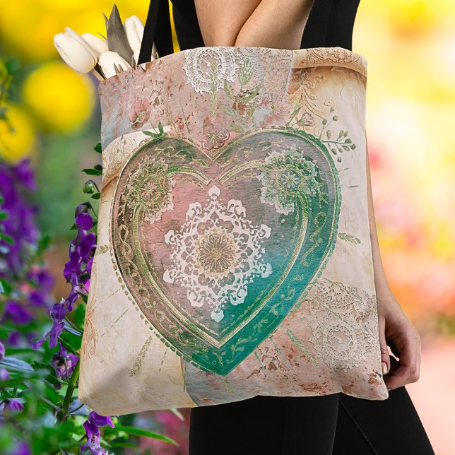 Bolso De Tela Blush Aqua Baroque Sacred Heart Art (Subido por el creador)