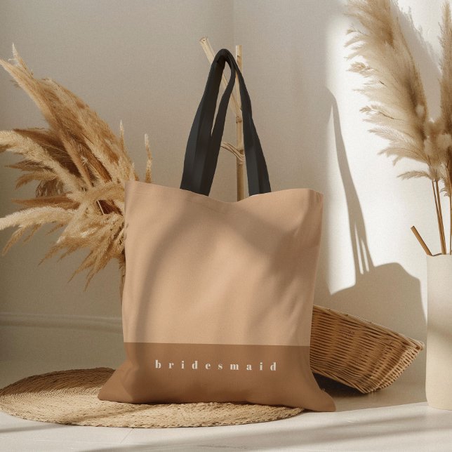 Bolso De Tela Blush Color Bloque Personalizado (Blush pink color block personalized bridesmaid tote bag.)