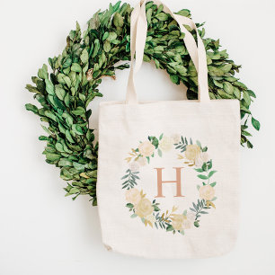 Bolso De Tela Blush Floral Watercolor Wreath Bridesmaid Initial