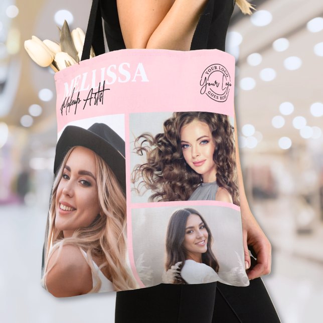 Bolso De Tela Blush Pink Logo Photo Makeup (Blush Pink Script Logo Photo Makeup Tote Bag)