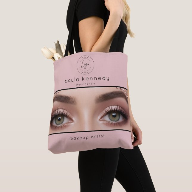 Bolso De Tela Blush Pink Modern Logo Photo Makeup Business (Detalle)