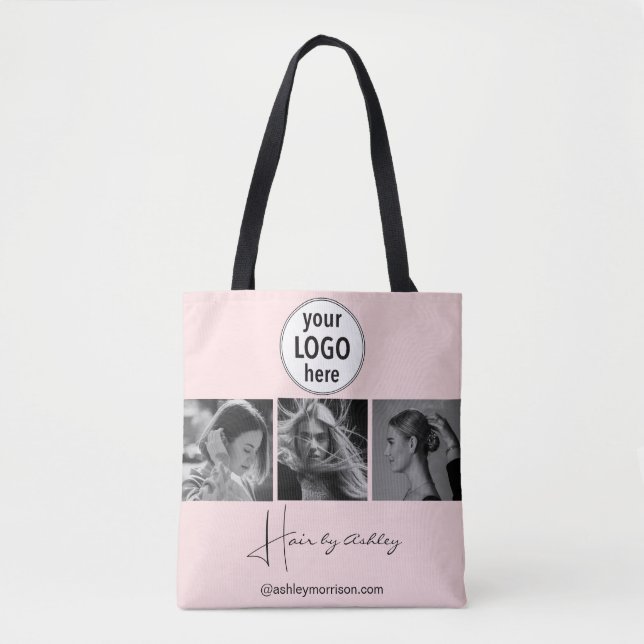 Bolso De Tela Blush Pink Photo Black Script Hair Stylist  (Anverso)
