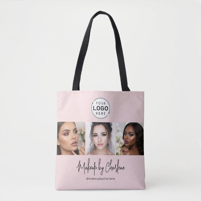 Bolso De Tela Blush Pink Script Logo Photo Makeup Studio (Anverso)