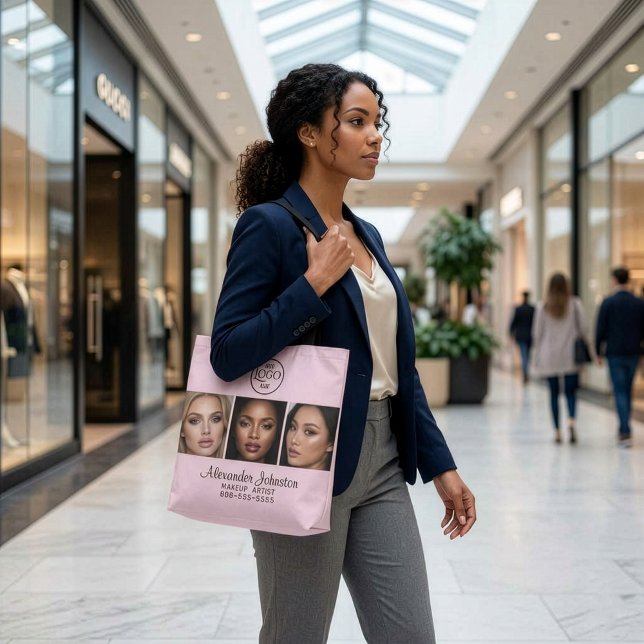 Bolso De Tela Blush Pink Script Logo Photo Makeup Studio (Blush Pink Script Logo Photo Makup Studio Tote Bag)