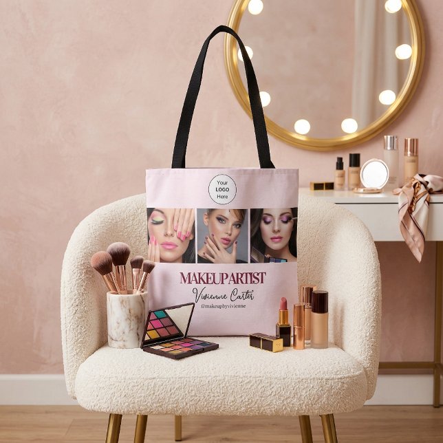 Bolso De Tela Blush Pink Script Logo Photo Makeup Studio (Blush Pink Script Logo Photo Makeup Studio Tote Bag)