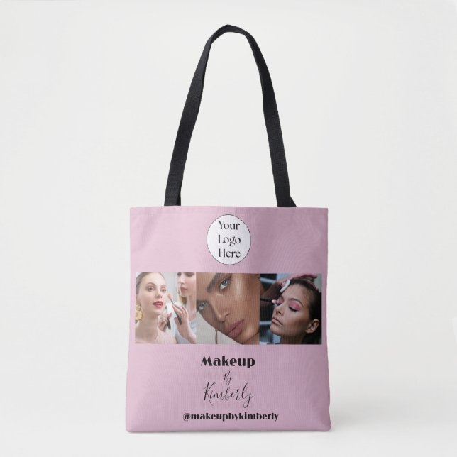 Bolso De Tela Blush Pink Script Logo Photo Makeup Studio (Anverso)