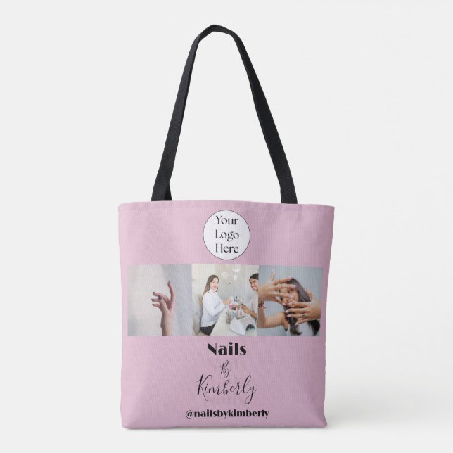Bolso De Tela Blush Pink Script Logo Photo Nail Salon (Reverso)