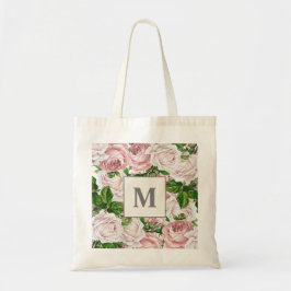 Bolso De Tela Blush Rosa Crema Floral Monograma Inicial