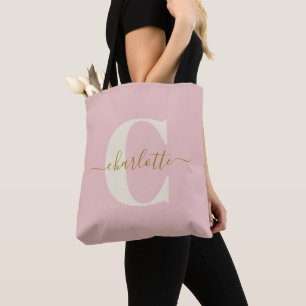 Bolso De Tela Blush Rosa Dorado Monograma Primer Nombre para la 