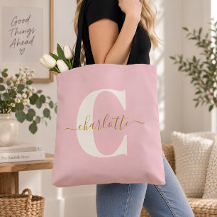 Bolso De Tela Blush Rosa Dorado Monograma Primer Nombre para la
