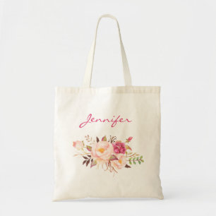 Bolso De Tela Blush Rosa Floral y Nombre