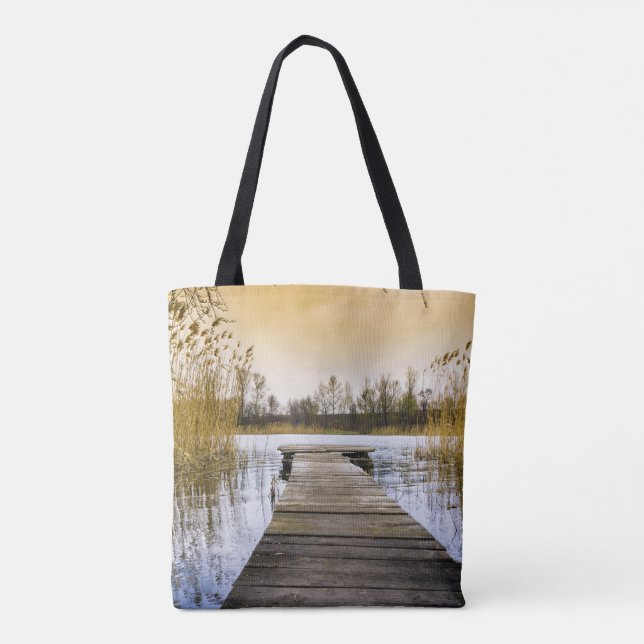 Bolso De Tela Boardwalk Dock on Ukraine River (Reverso)