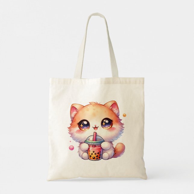 Bolso De Tela Boba de consumo de gato Té de burbuja (Reverso)