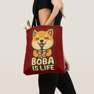 Bolso De Tela Boba Es Vida – Tote de Shiba y Té de Burbujas