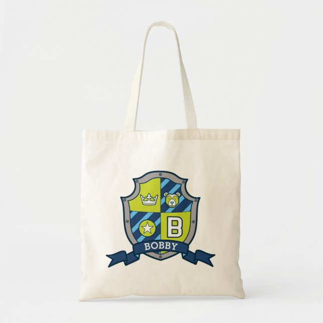 Bolso De Tela Bobby oso niños knight shield B nombre biblioteca (Frente)
