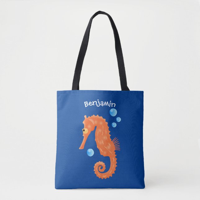 Bolso De Tela Bóbulas de caballito de mar naranja personalizado  (Anverso)